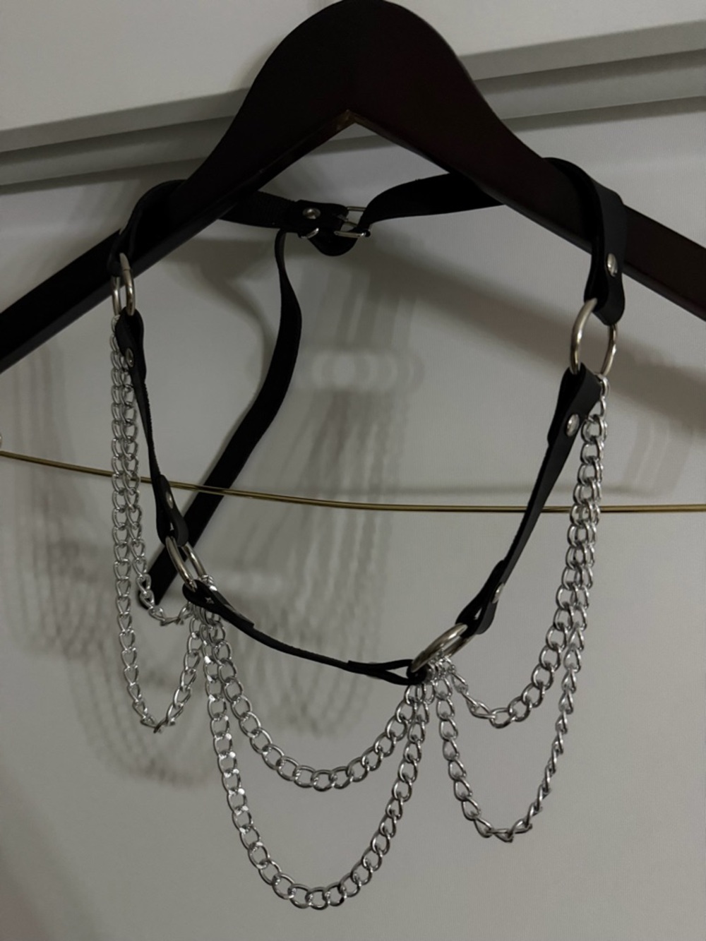 Black Faux Leather Chain Harness belt